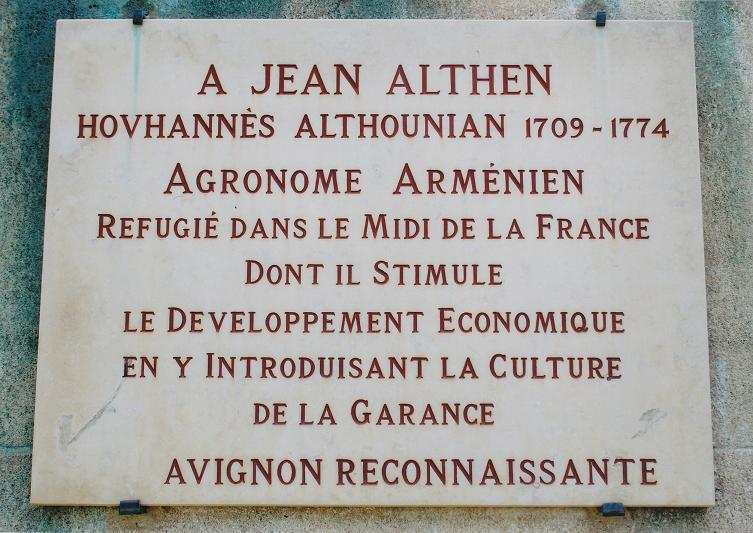 Plaque à Jean Althen (photo Michel Chirinian) --- Cliquer pour agrandir